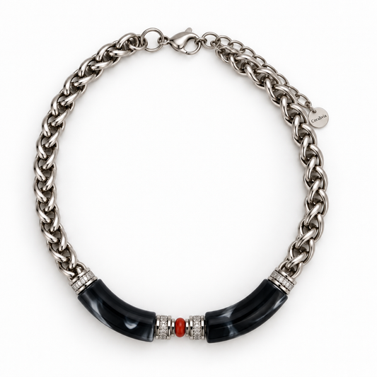 Collier Aliya – Acrylique et Corail rouge de Méditerranée