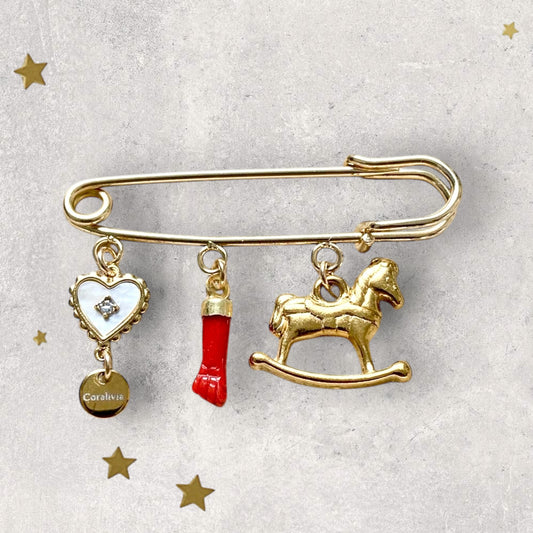 Broche de naissance Petit Cheval – Porte-bonheur en Corail rouge