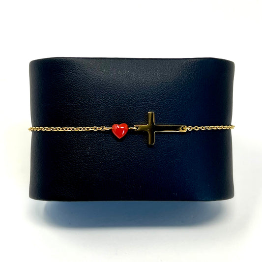 Bracelet chaîne Vannina - cœur en Corail rouge