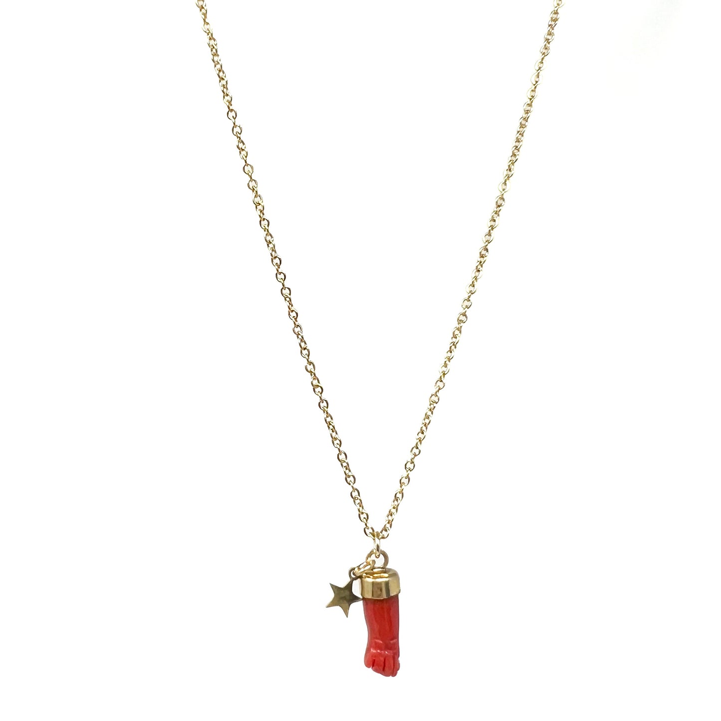 Nina children's gold necklace - Red coral fist