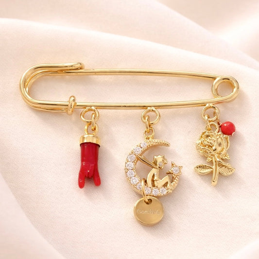 Broche Petit Prince – Corail rouge de Méditerranée