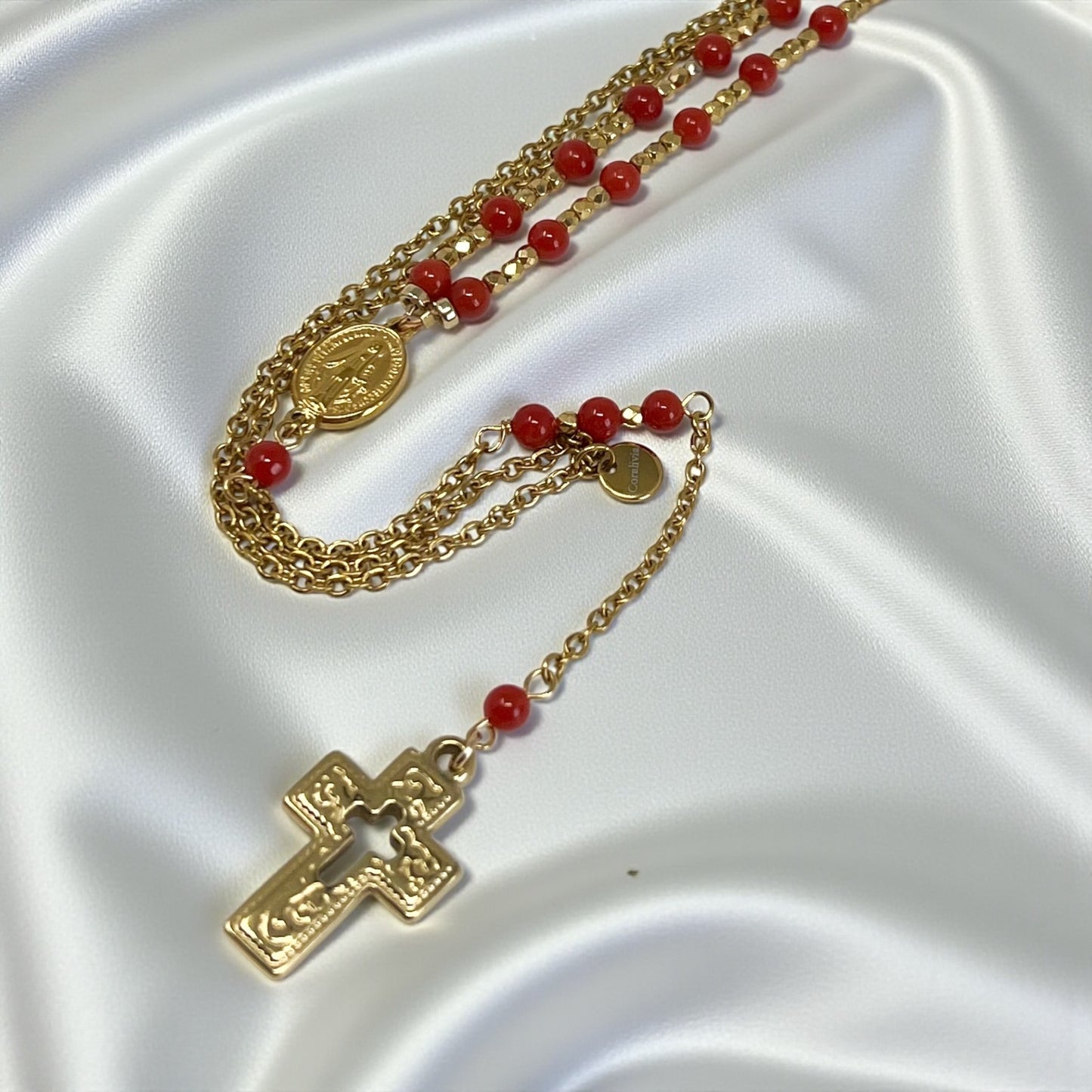 Mediterranean Red Coral Rosary – Stainless Steel
