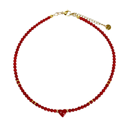 Collier Cara enfant – Corail rouge & cœur protecteur