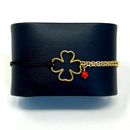 Bracelet Chance — en acier inoxydable et perle de Corail rouge de Méditerranée