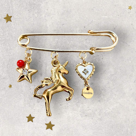 Broche de naissance Licorne – Porte-bonheur en Corail rouge