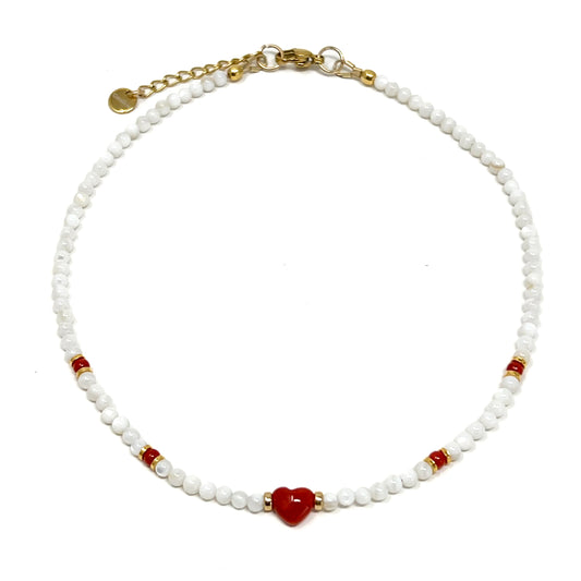 Collier Cara enfant – Nacre & cœur en Corail