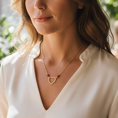 Love Necklace in Mediterranean Red Coral – Stainless Steel
