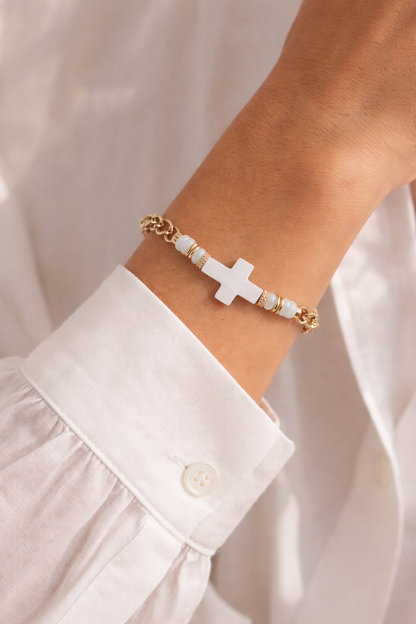 Bracelet Saveria – Croix nacre