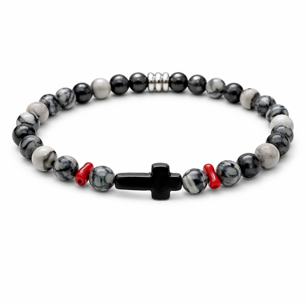 Aventurine bead bracelet with a black cross - Fedi