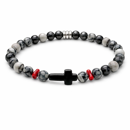 Aventurine bead bracelet with a black cross - Fedi