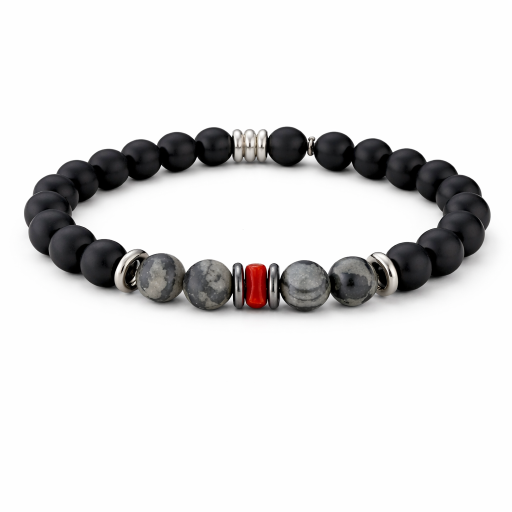 Omu bracelet in Onyx pearl and Aventurine pearls