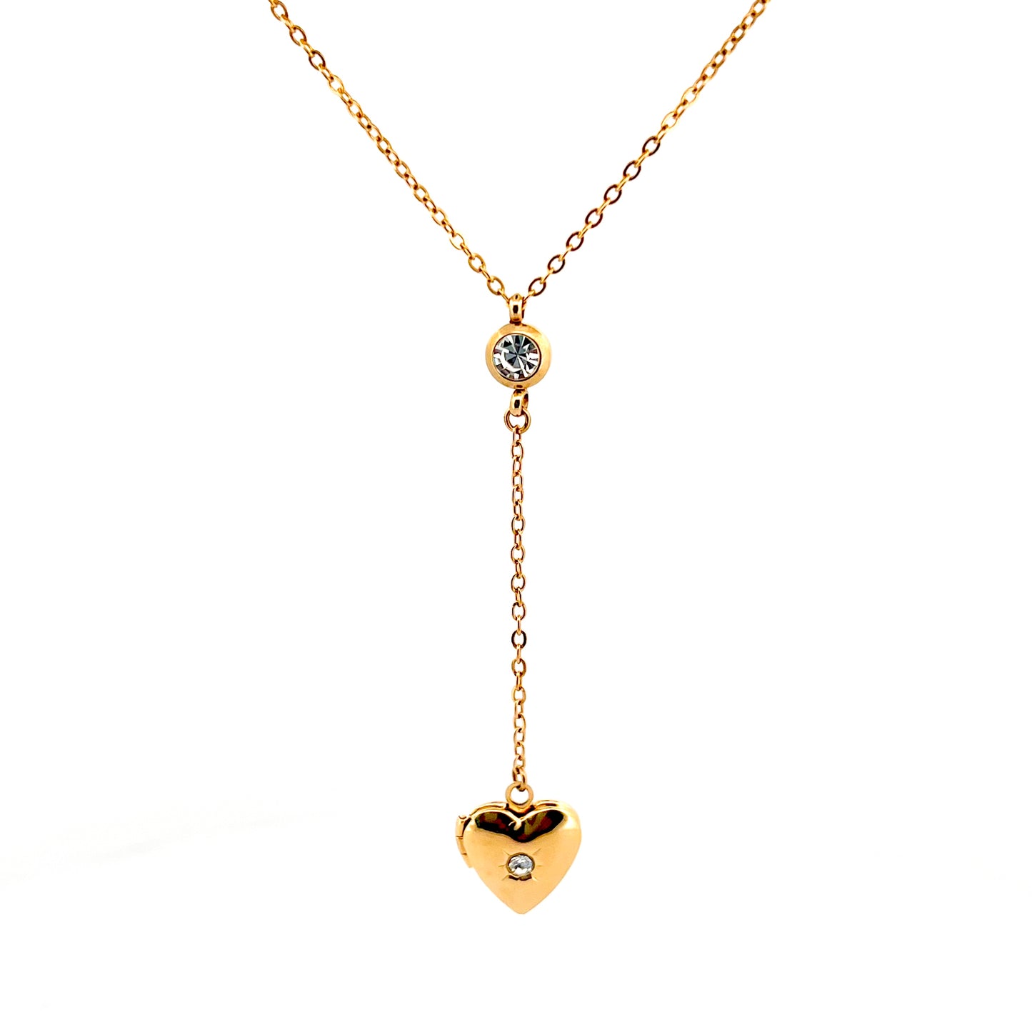 Téa Necklace – Delicate stainless steel chain and rhinestone heart pendant