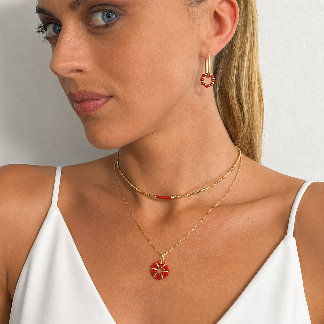 Léria Necklace - Mediterranean Red Coral Pearl