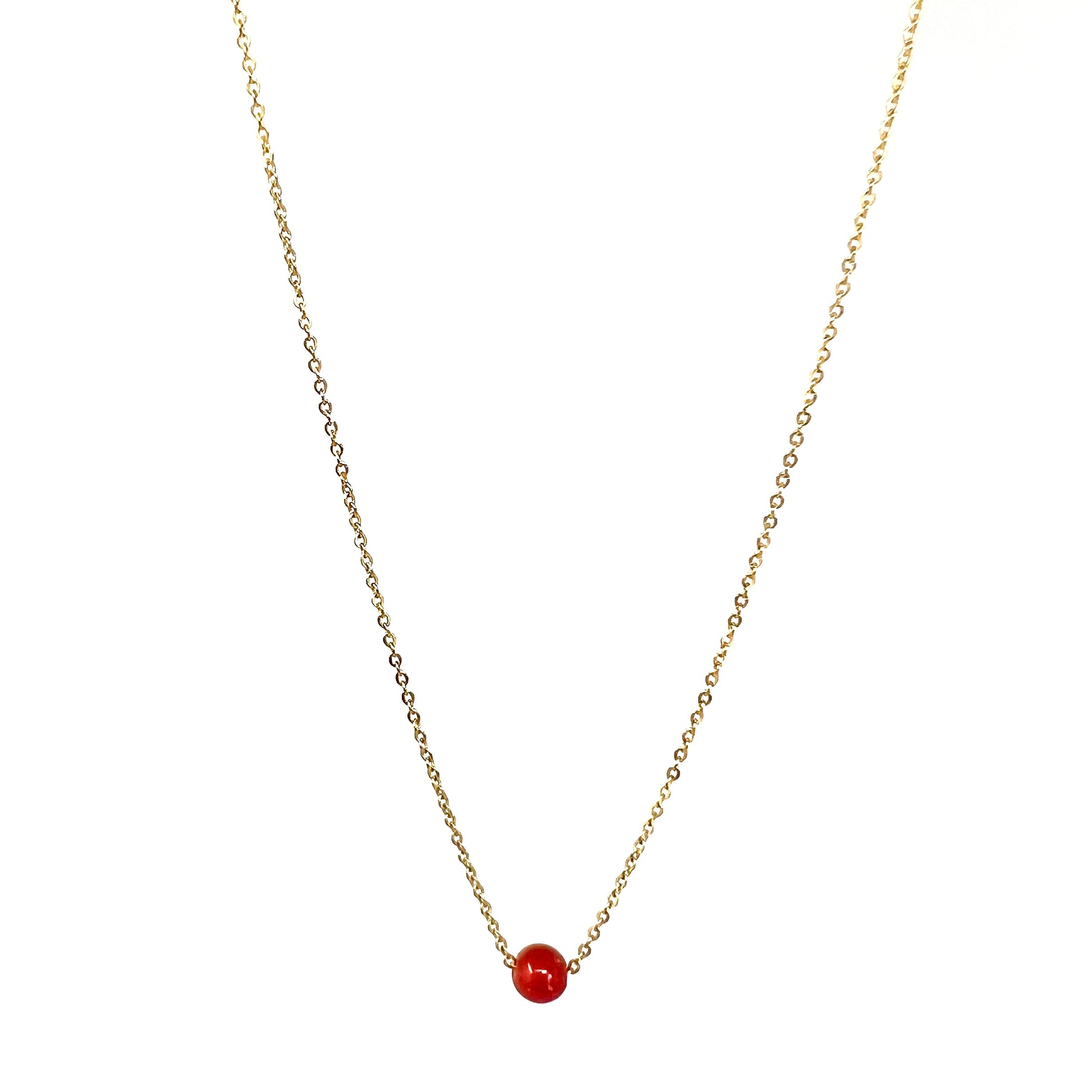 Collier femme Cléa ras de cou en acier inoxydable doré avec perle de Corail rouge de Méditerranée