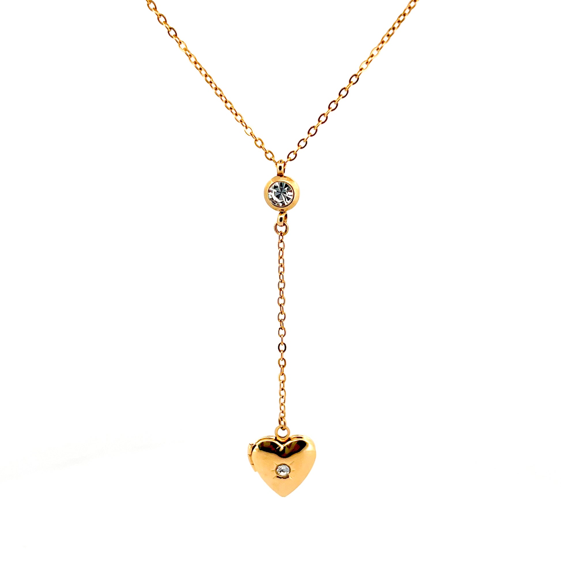 Collier femme Téa en acier inoxydable doré avec strass et pendentif cœur ouvrant